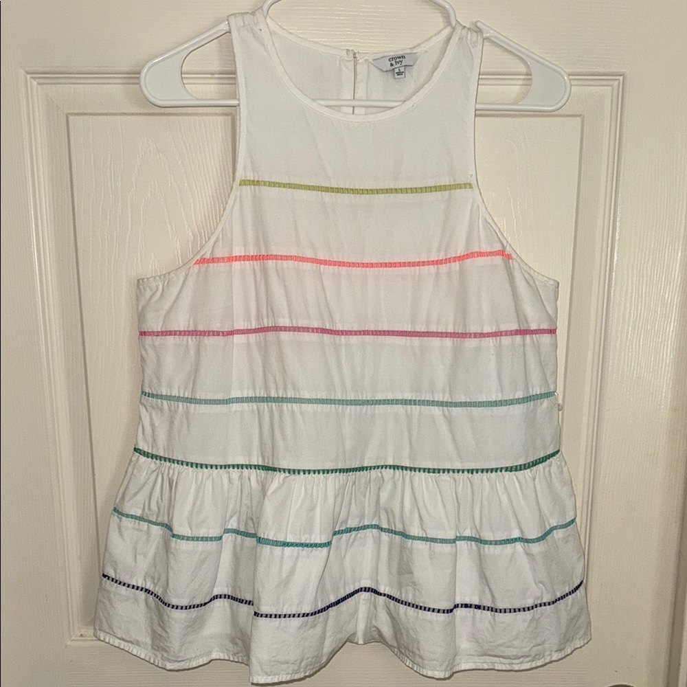 Crown & Ivy Cream Sleeveless Ruffled Tank Top